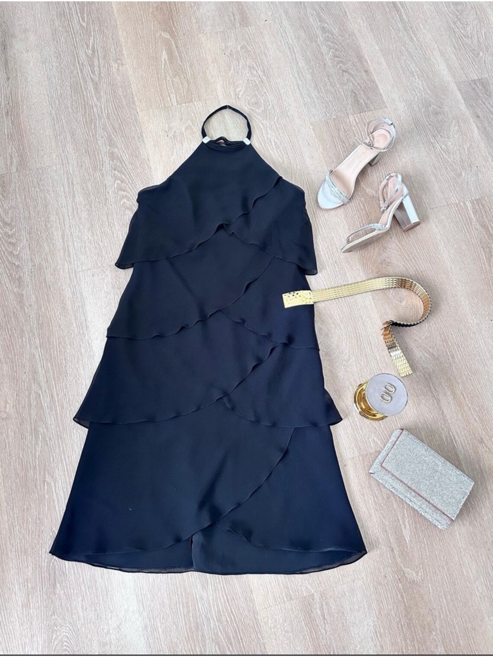 Women's Black Halter Tiered Ruffle Mini Dress